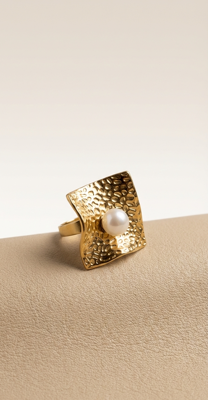 Golden Wave Pearl Statement Ring