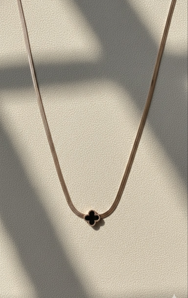 Onyx Clover Charm Necklace