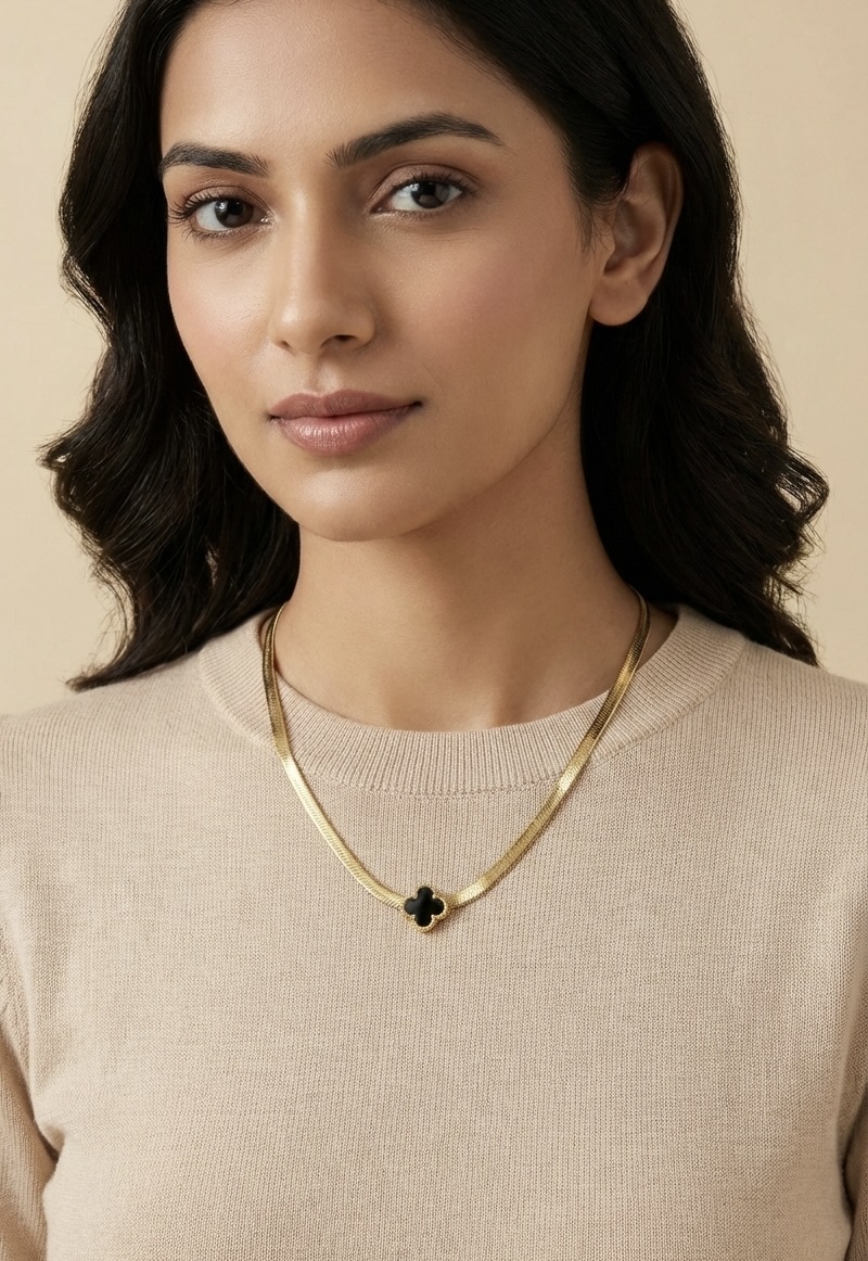 Onyx Clover Charm Necklace - Image 2